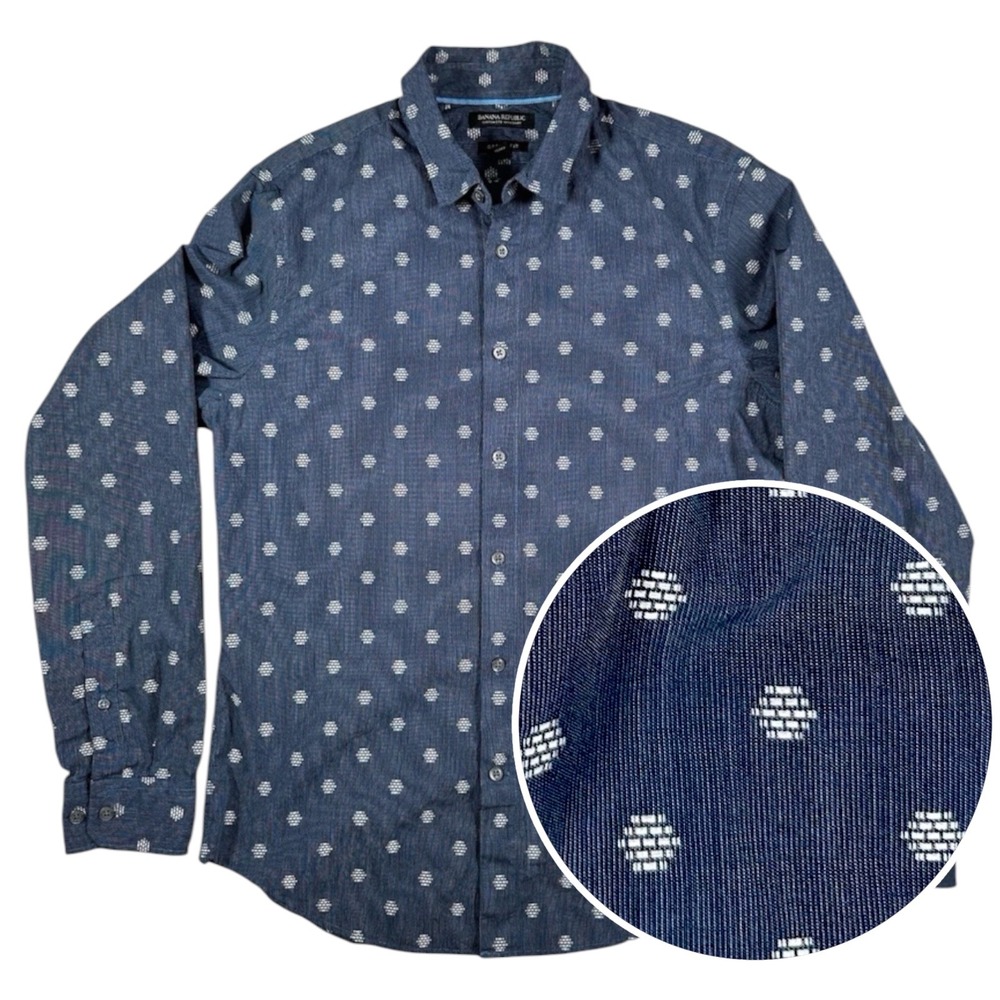 Banana Republic Grant Fit Custom‎ Shirt Blue Beehive Print Mens Medium
